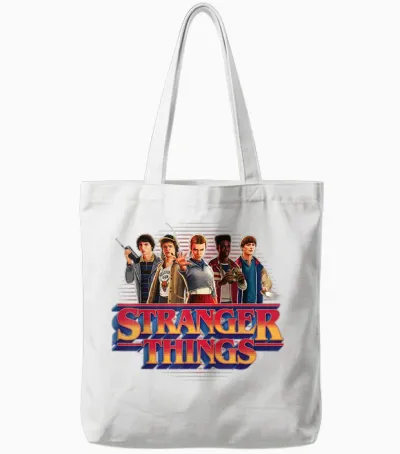 Stranger Things Season 5 Main Crew 80's Style Group Logo Tote Bags - White