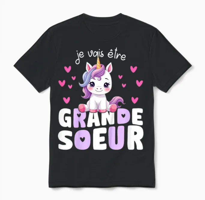 I Will Be Big Sister Unicorn Announcement Pregnancy Sister Unisex T-Shirt in Black