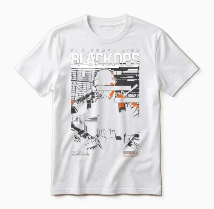 Call of Duty the Truth Lies Black Ops Silhouette Chest Logo T-Shirt, Black, S Unisex T-Shirt in White