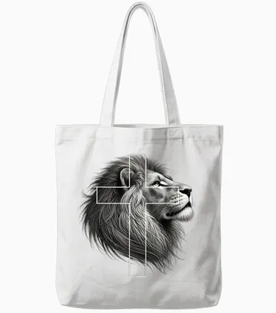 Jesus Lion of Judah Christian Cross Tote Bags - White
