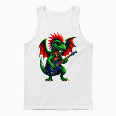 Dragon Punk Rock Funny Guitar Band Kids Boys Girls Unisex Tank Top - White