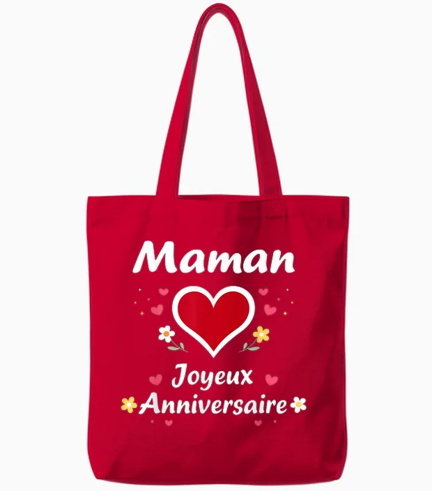 Mignon Petit Enfant Amour Joyeux Anniversaire Maman Tote Bags in Red