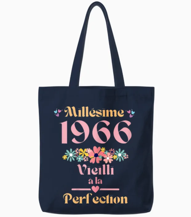58 Ans Femme 1966 Idée Cadeau Anniversaire Drôle Humour Mam T-Shirt, Black, Female X-Small Tote Bags in Navy