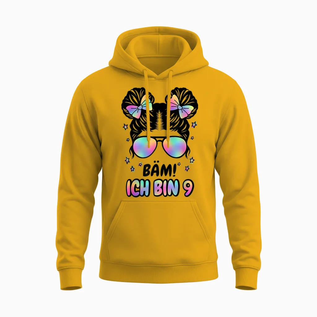 9. Geburtstag Mädchen Messy Bun Bäm! Ich Bin Neun Unisex Hoodie in Gold