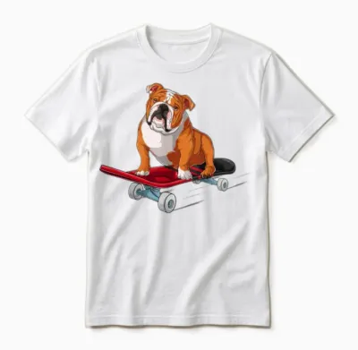 English Bulldog - English Bulldog on a Skateboard Unisex T-Shirt - White