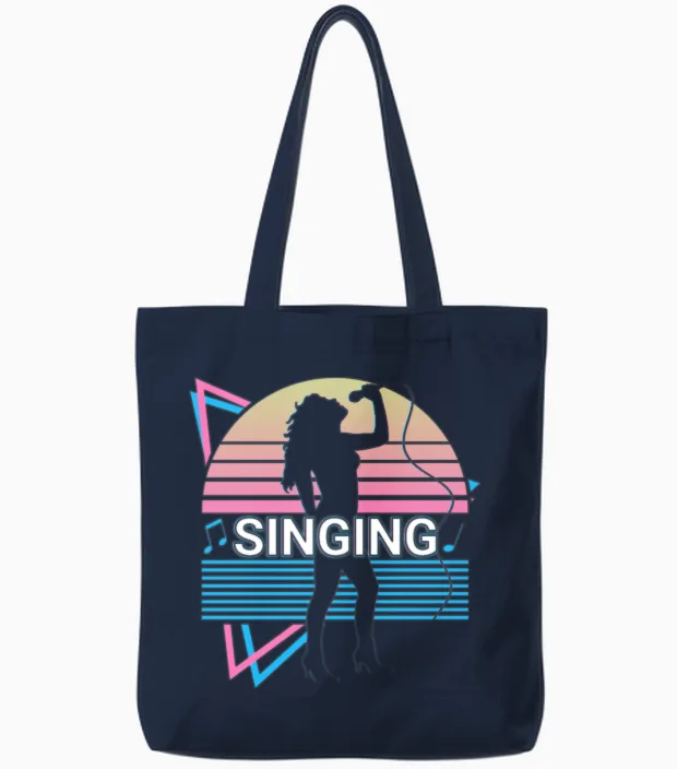 Singing Singer Retro Tote Bags in Navy