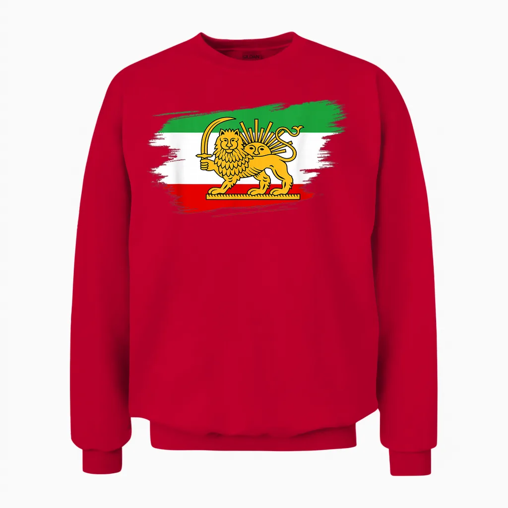 Iran for Men and Women Iranian Flag Lion Persian T-Shirt, Black Unisex Sweatshirt in Red