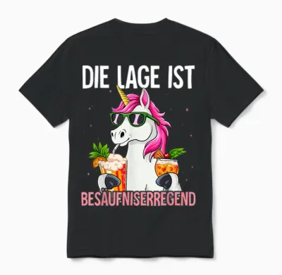T-Shirt with German Text "die Lage Ist Besäufniserregend, Black Unisex T-Shirt - Black