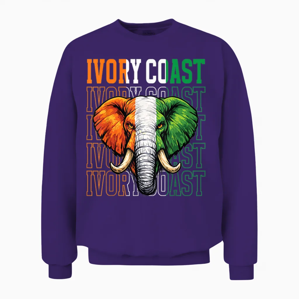 Elfenbeinküste Fan Elefant Elfenbein Unisex Sweatshirt in Purple