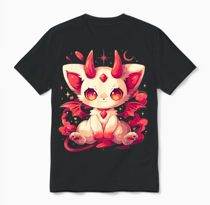 Yami Kawaii Devil Cat Creepy Cute Pastel Goth Japanese Unisex T-Shirt in Black