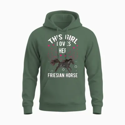Friesian Horse Girl Unisex Hoodie - Military Green