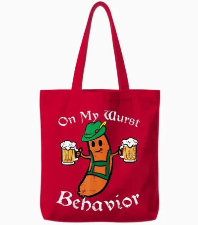 Oktoberfest on My Wurst Behavior Funny German Men Women Tote Bags - Red
