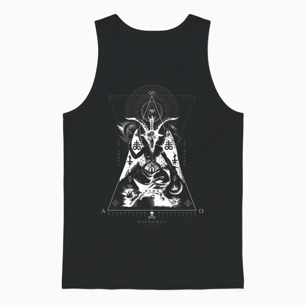 Baphomet - as Above So Below - Occult Sacred Geometry T-Shirt, Black Unisex Tank Top in Black