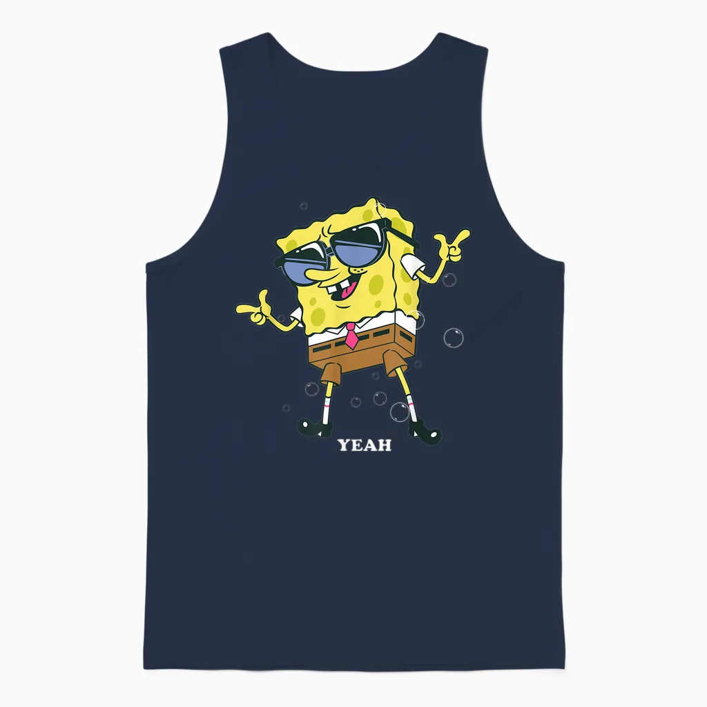 Spongebob Squarepants Cool Yeah Sunglasses Unisex Tank Top in Navy