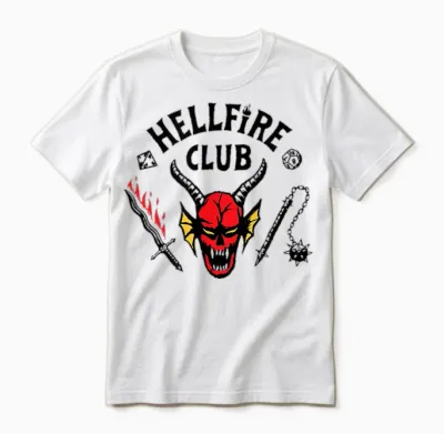 Stranger Things Hellfire Club T-Shirt, Grey, S Unisex T-Shirt - White