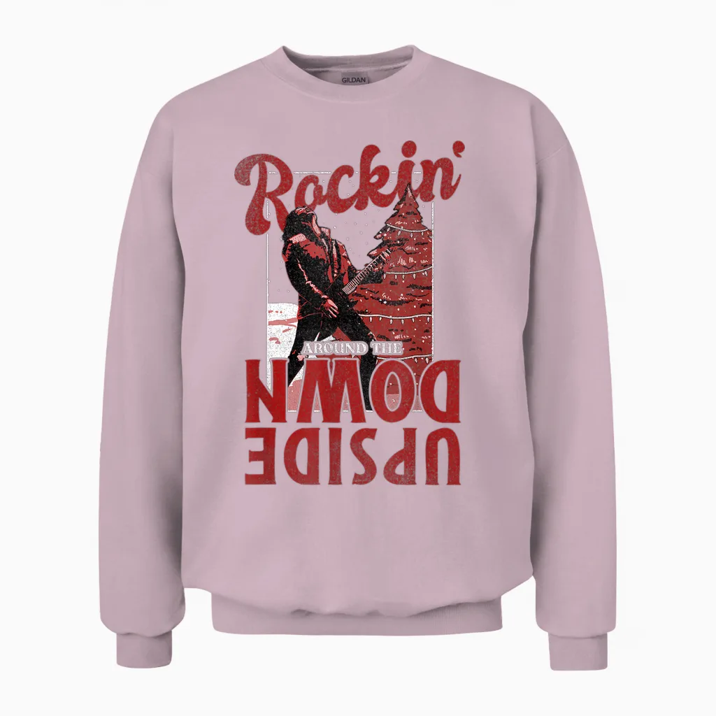 Stranger Things Christmas Eddie Munson Rockin' Upside Down Unisex Sweatshirt in Light Pink