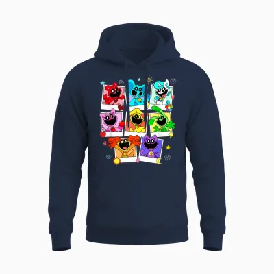 Poppy Playtime Colorful Polaroid Smiling Critters Group Shot Unisex Hoodie - Navy