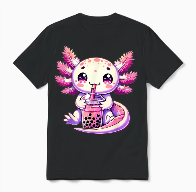 Axolotl Boba Tea Bubble Tea Anime Cute Kawaii Axolotl Unisex T-Shirt in Black