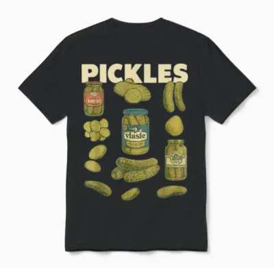 Pickles Design Funny Cucumber with Preserving Jars Unisex T-Shirt - Black