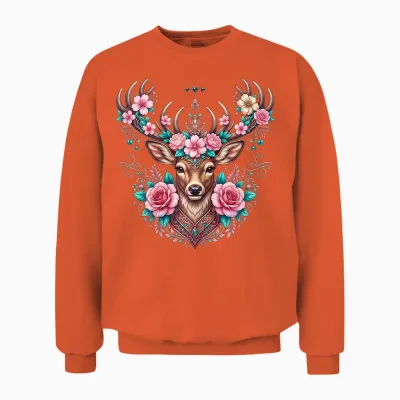 Hirsch T-Shirt Damen Trachtenshirt Dirndl Oberteil Trachten Unisex Sweatshirt - Orange