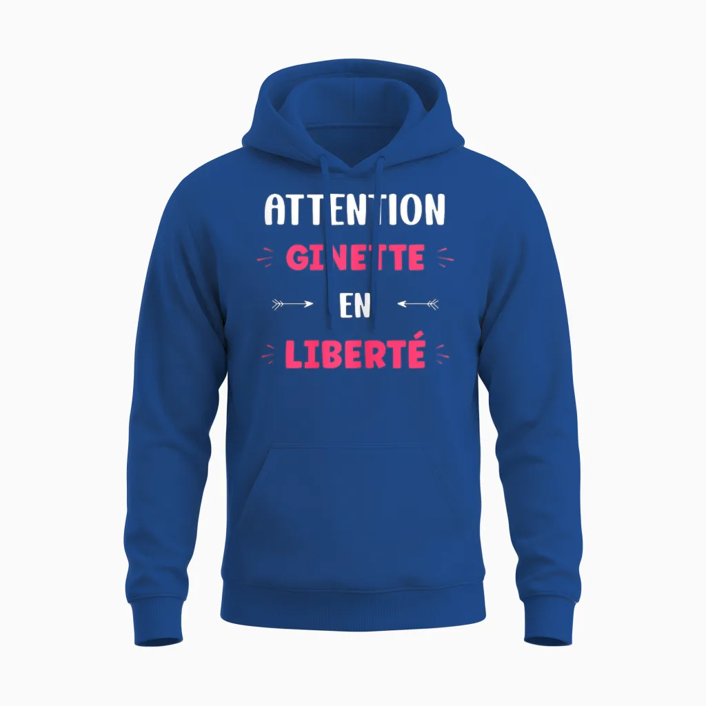 Attention Ginette En Liberté Name Funny Quote Ginette Unisex Hoodie in Royal