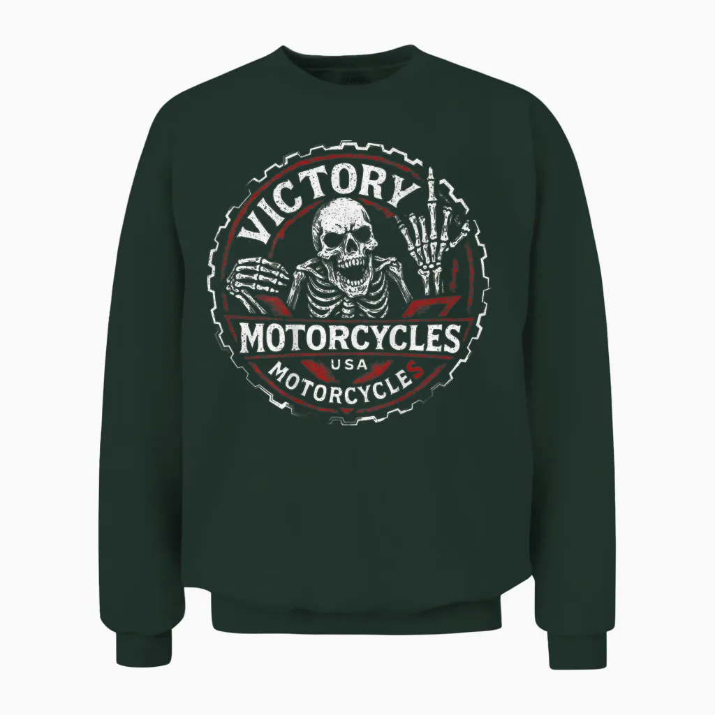 Vintage American Motor Cycles Victory Usa Skelett Lustig Unisex Sweatshirt in Forest