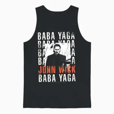 John Wick Baba Yaga Repeating Text & Photo Action Movie Unisex Tank Top - Black