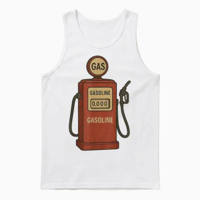 Vintage Graphic T-Shirt with Retro Fuel Pump Unisex Tank Top - White