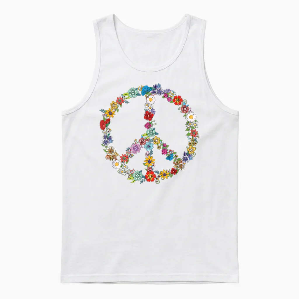 Love and Peace Flower Hippie Lover Beautiful Gift Cute Funny T-Shirt, Black, S Unisex Tank Top in White