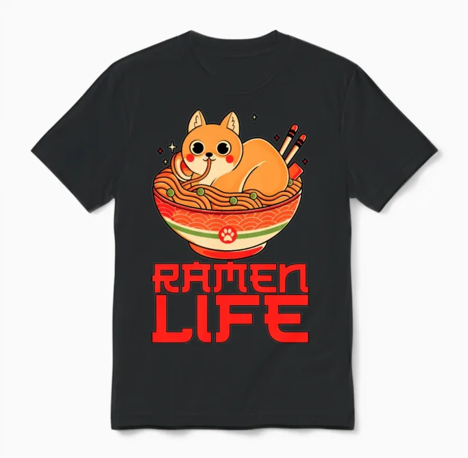 Ramen Life Cat Lovers Unisex T-Shirt in Black