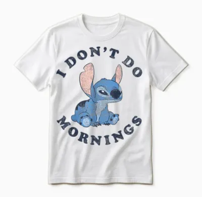 Disney Lilo & Stitch I Don't Do Mornings Distressed V2 Unisex T-Shirt - White