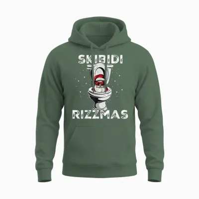 Skibidi Rizzmas Funny Toilet Santa White Elephant Christmas Unisex Hoodie - Military Green