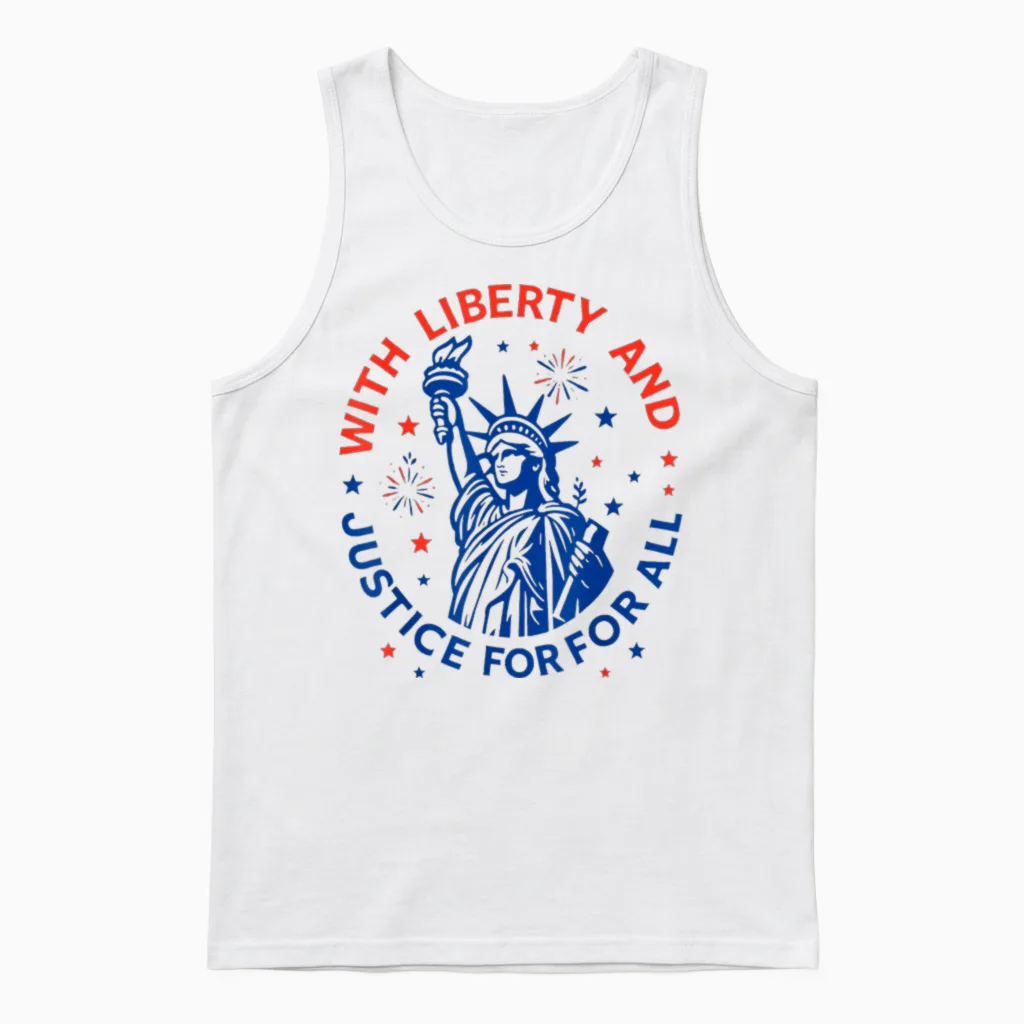 With Liberty and Justice for All Unisex Tank Top in White