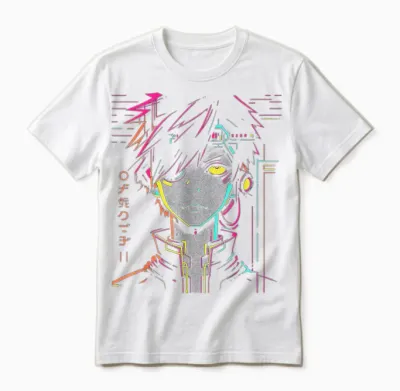 Anime Manga Pattern Colorful Illustration Anime T-Shirt, Black, S Unisex T-Shirt - White