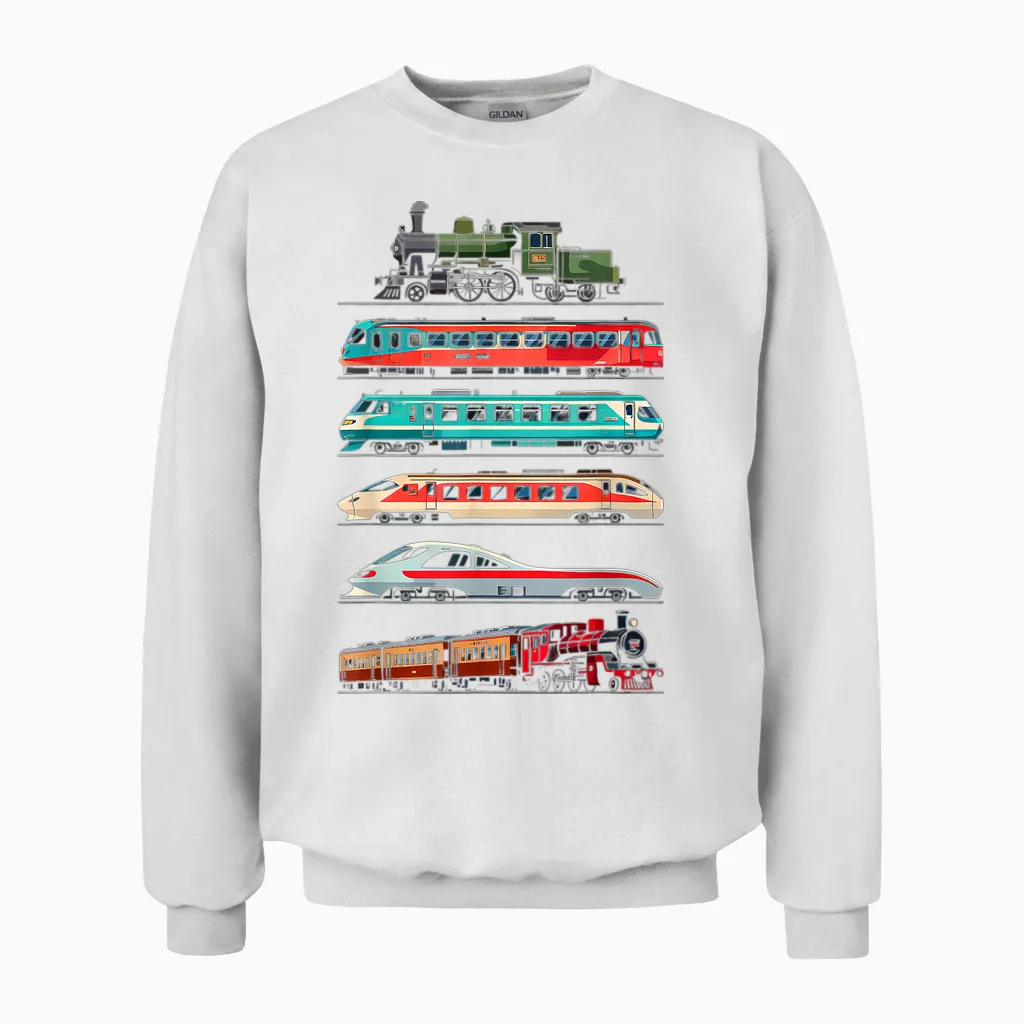Set of Trains for Boys Girls Train Locomotive Lovers Unisex Sweatshirt in White