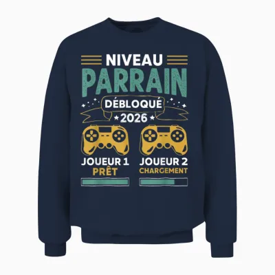 Unlocked Godfather Level 2026 - Funny Pregnancy Announcement Gamer Unisex Sweatshirt - Navy