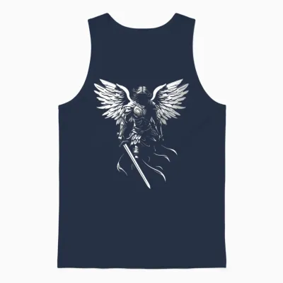 Saint Michael the Archangel Warrior Protector Design on the Back T-Shirt, Black, S Unisex Tank Top - Navy