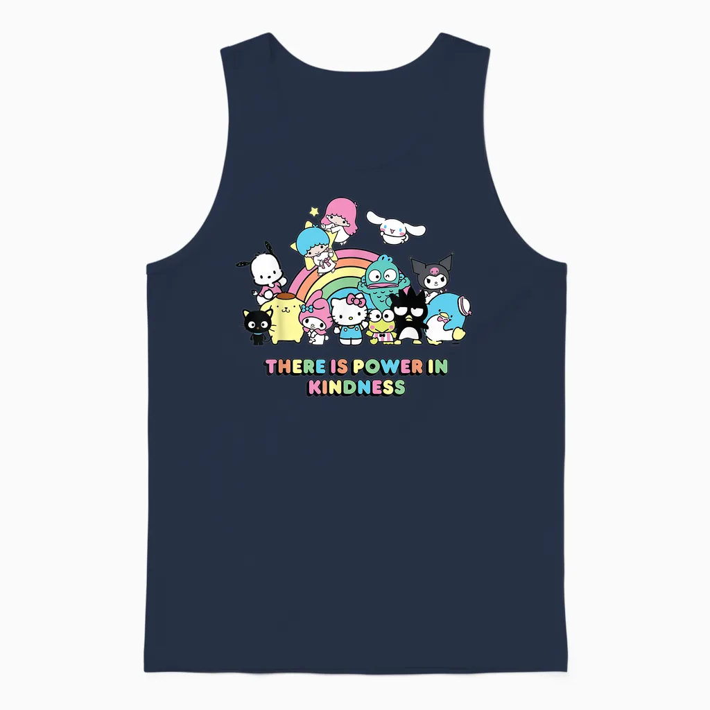 Sanrio Hello Kitty & Friends Power in Kindness Black Classic Fit T-Shirt, Crew Neck, Short Sleeve Unisex Tank Top in Navy