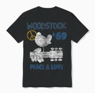 Woodstock Peace and Love Unisex T-Shirt - Black