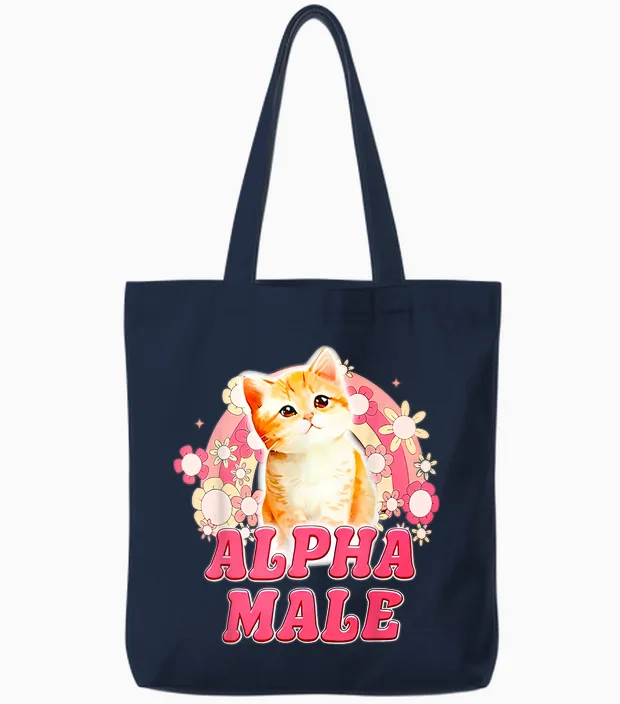Alpha Male Cat Kitten Funny for Men Women Tote Bags in Navy