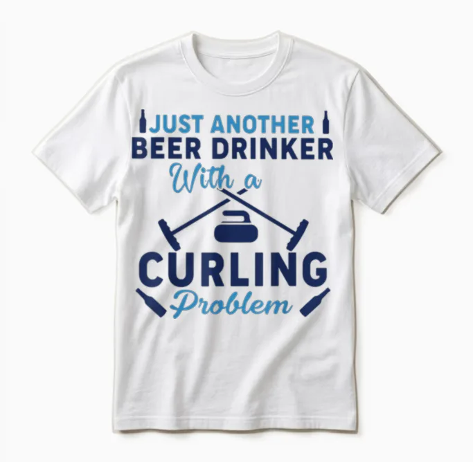 Just an Another Beer Drinker with a Curling Problem Unisex T-Shirt in White