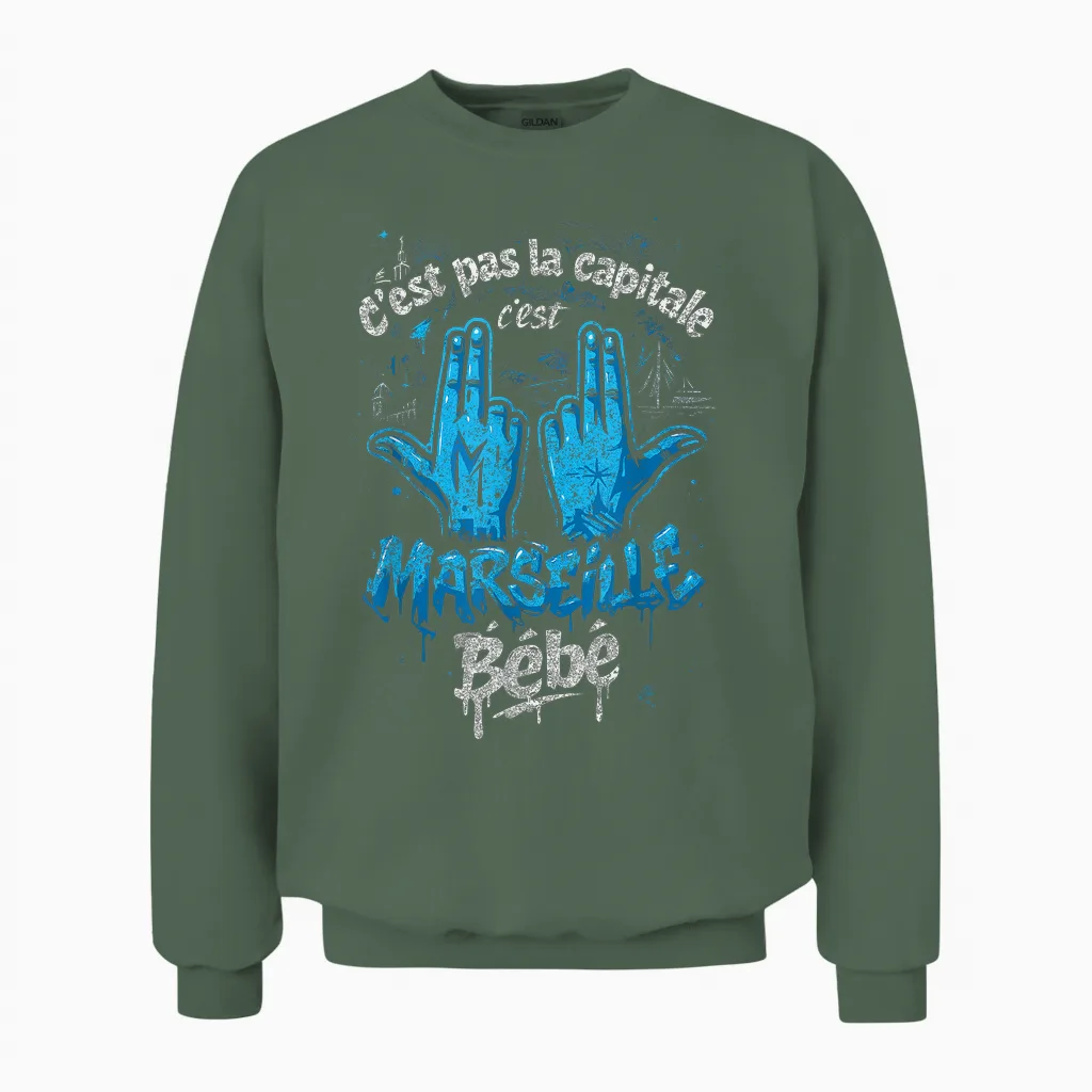 C'est Pas La Capitale C'est Marseille Unisex Sweatshirt in Military Green