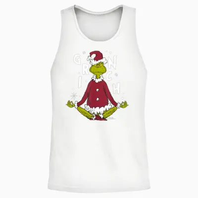 Grinch Meditation Pose T-Shirt, Black, S Unisex Tank Top - White
