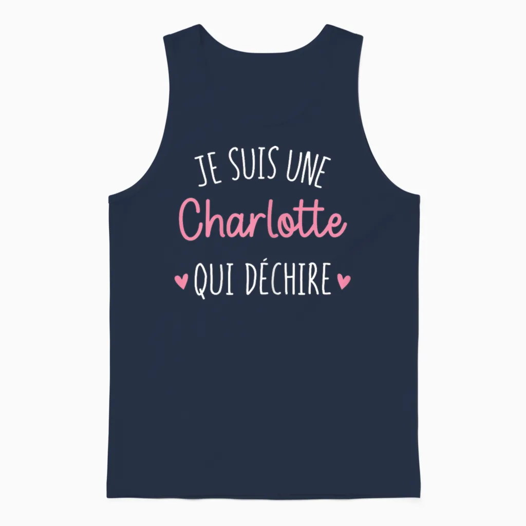 Personalised Women's Gift Name Charlotte Qui Déchire T-Shirt, Black, Female X-Small Unisex Tank Top in Navy