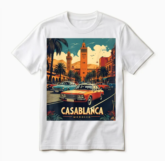 Casablanca Morocco Vintage 80s Retro Style Unisex T-Shirt in White