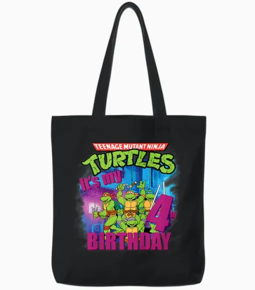 Mademark X Teenage Mutant Ninja Turtles - Kids Original Teenage Mutant Ninja Turtles Fourth Birthday 4th Tote Bags - Black