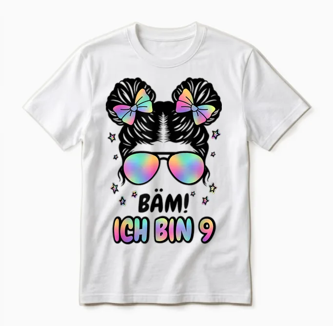 9. Geburtstag Mädchen Messy Bun Bäm! Ich Bin Neun Unisex T-Shirt in White