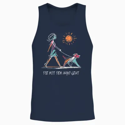 Women's T-Shirt with German Text "die Mit Dem Hund Geht" [german Language], Black Unisex Tank Top - Navy