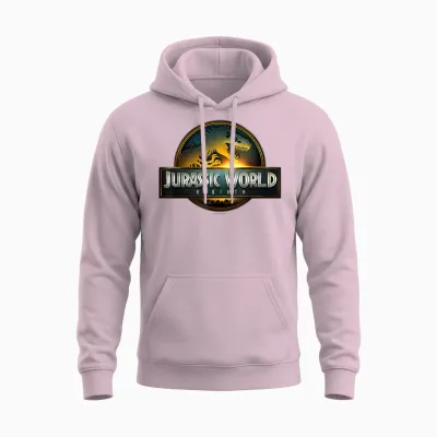 Jurassic World Rebirth Movie Logo T-Shirt, Black Unisex Hoodie - Light Pink