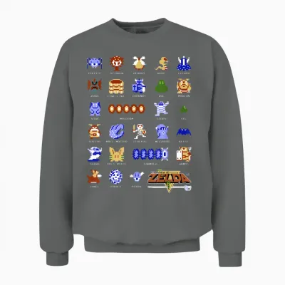 Legend of Zelda Character Pixel Art Portrait Grid Unisex Sweatshirt - Graphite Heather